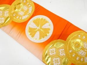 アンティーク　丸文に花亀甲・更紗模様織り出し袋帯（着用可）